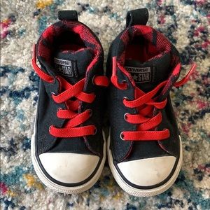 converse all stars high top black with red laces 6